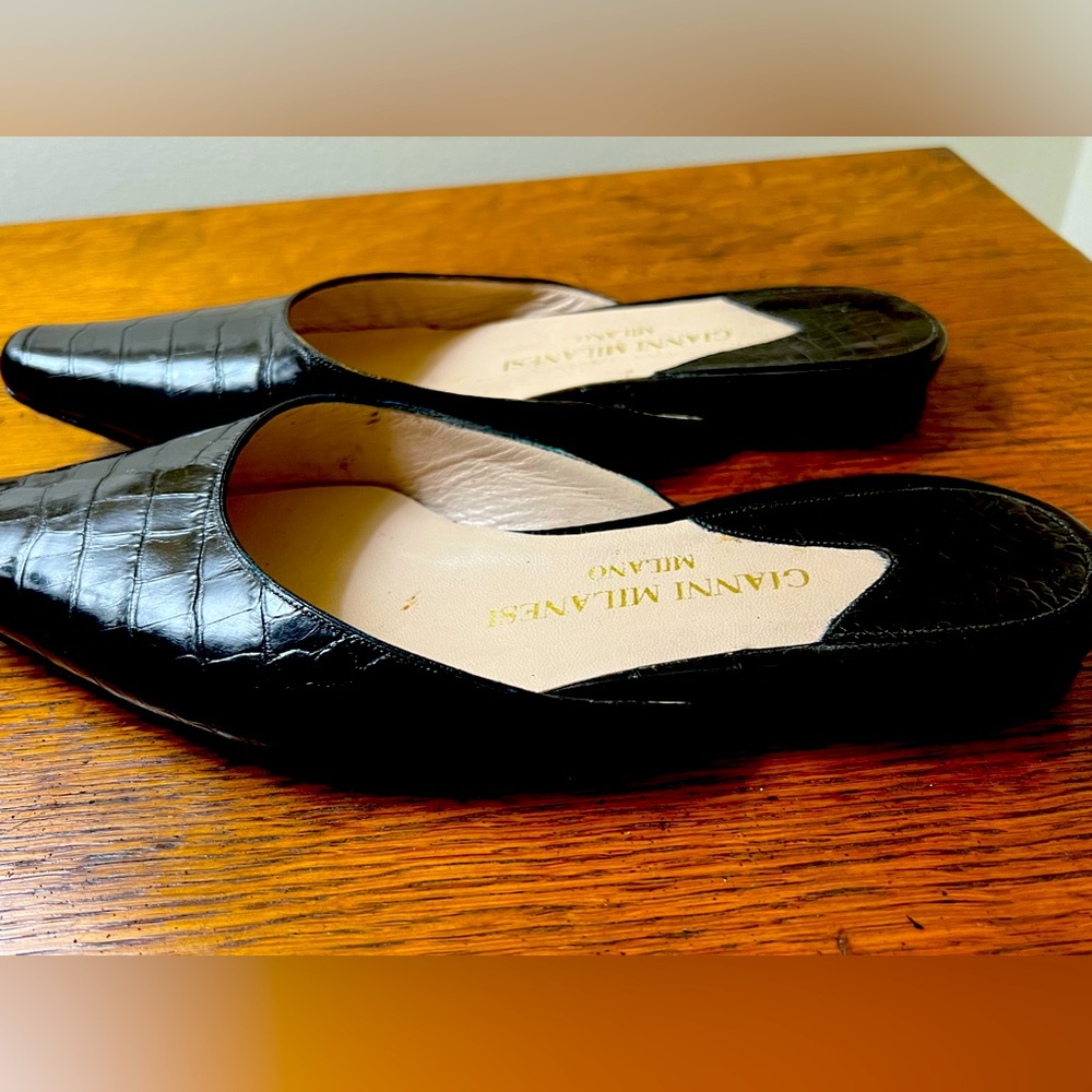 Gianni Milanesi Black Lizard Mules 36